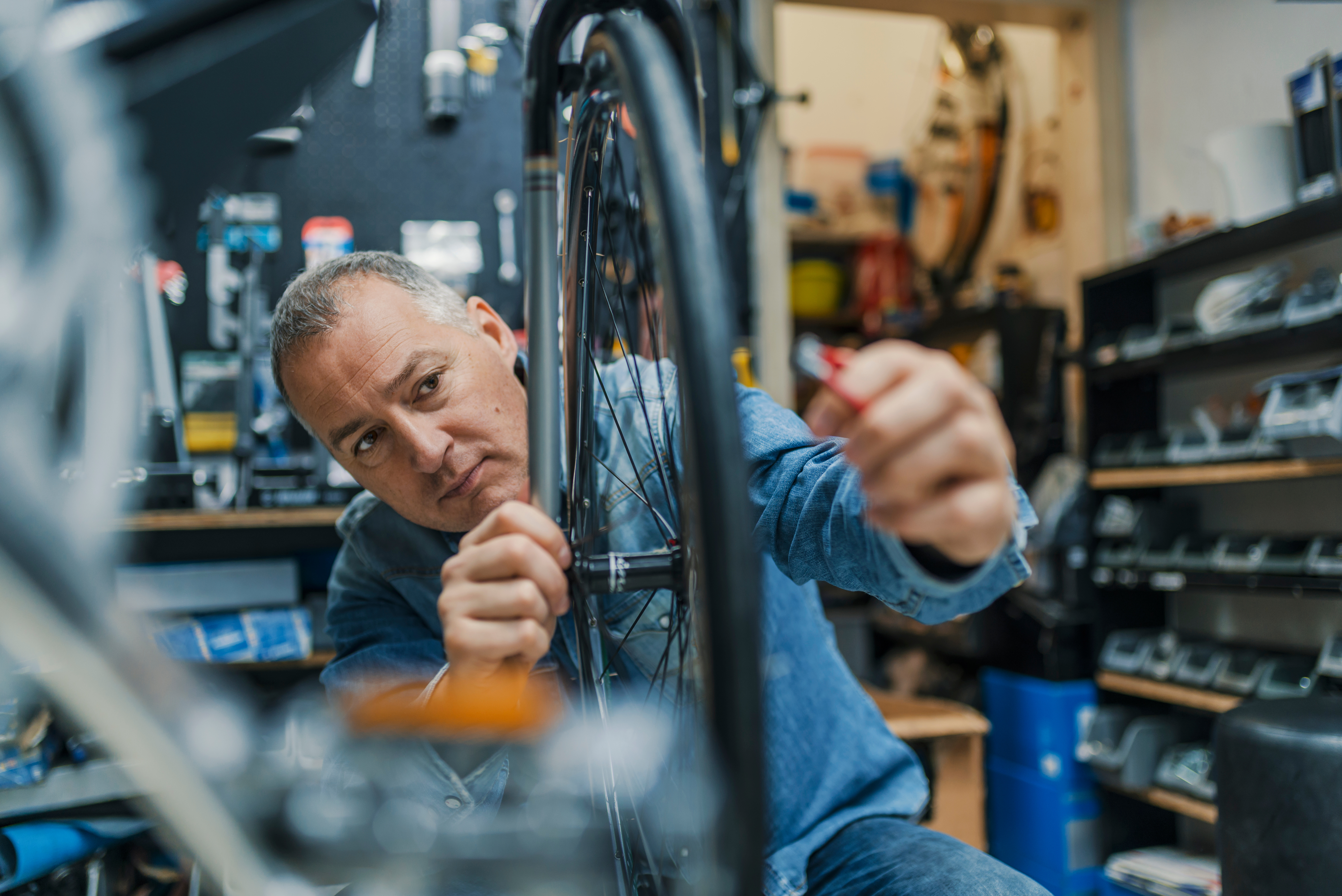Veteran business owner in a bike shop