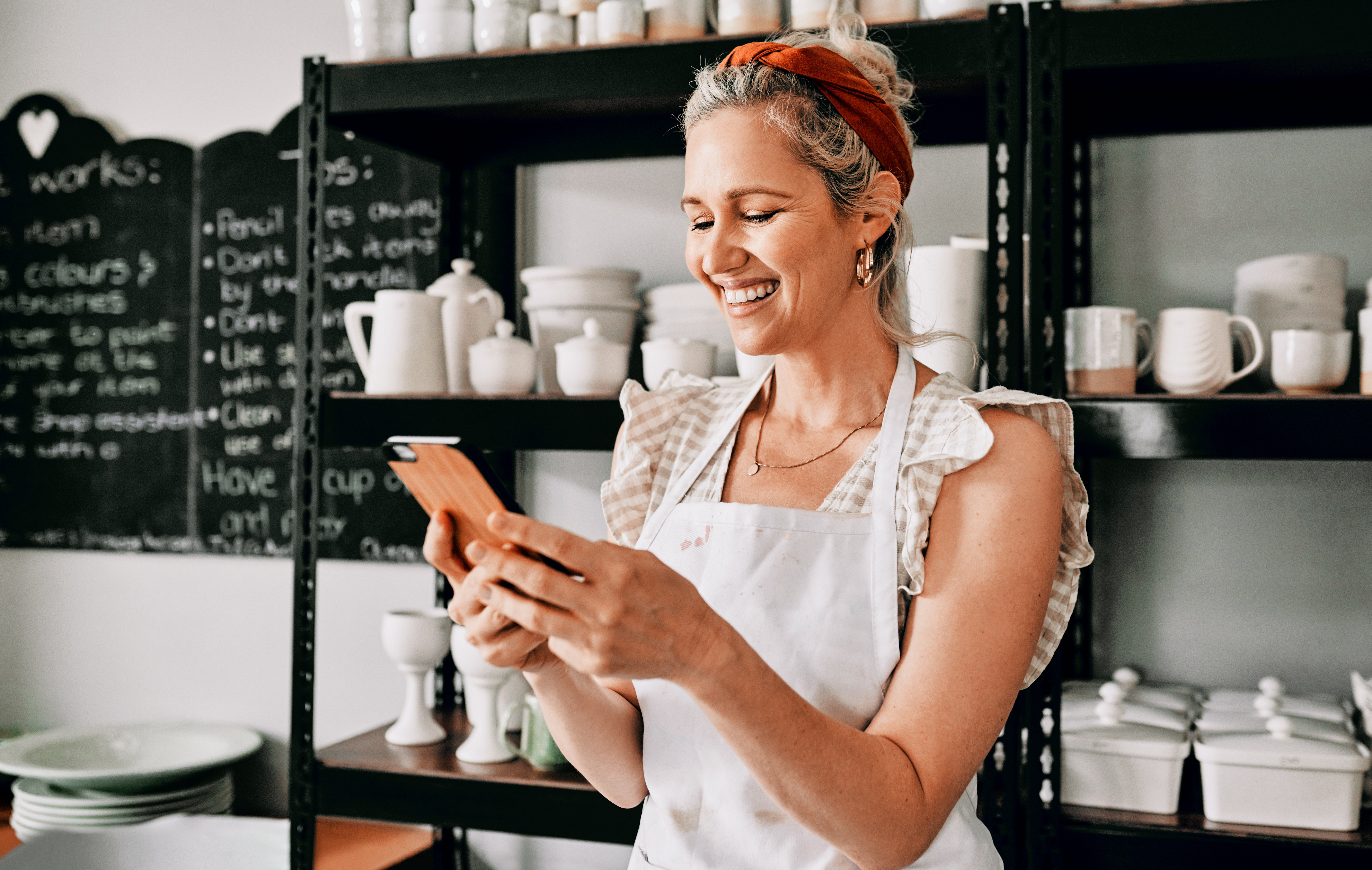 Veteran female founder on the phone
